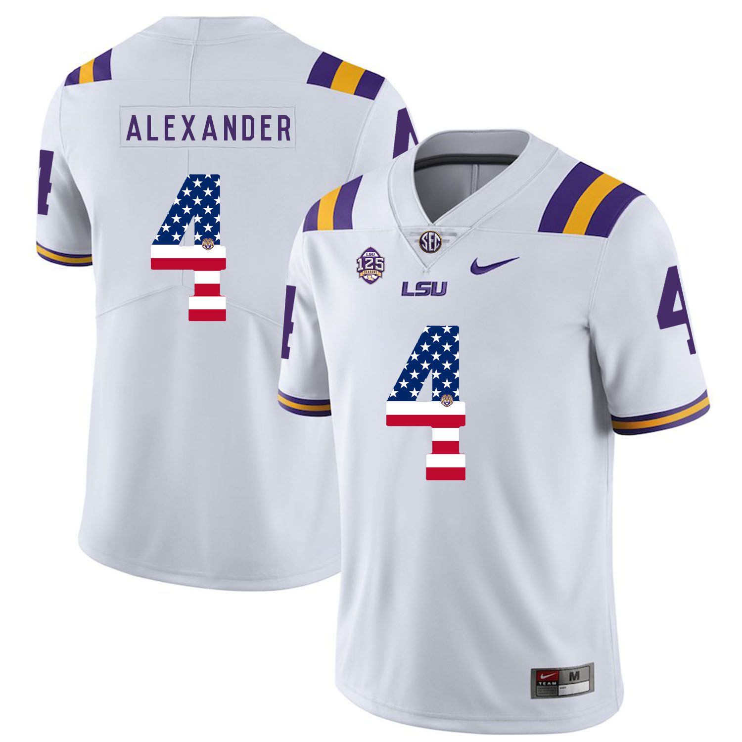 Men LSU Tigers #4 Alexander White Flag Customized NCAA Jerseys->customized ncaa jersey->Custom Jersey